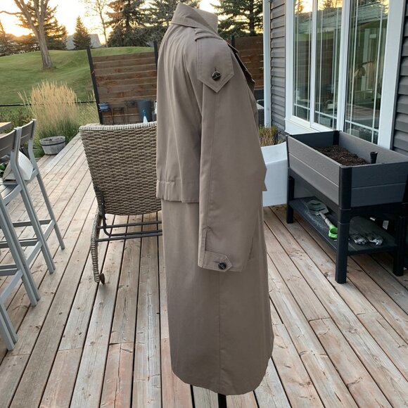 Vintage 80s 90s Khaki Long Beltless Classic Trench Coat Overcoat Raincoat - Picture 6 of 16